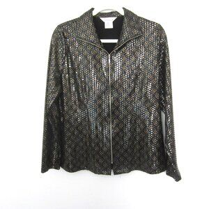 Exclusively Misook S Full Zip Jacket Black w/Gold or Bronze Dressy Bling Shimmer